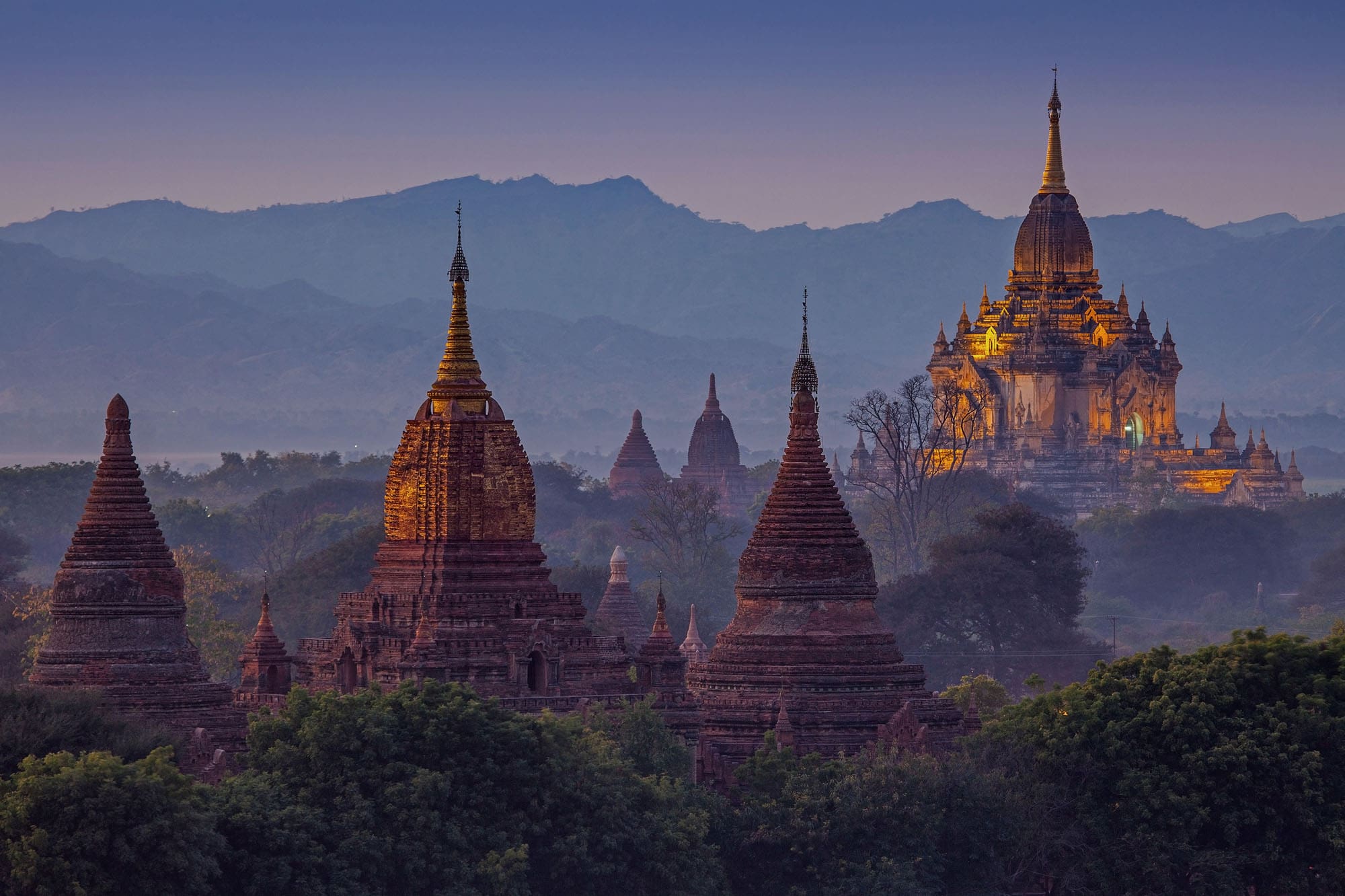 Ancient temples of Bagan spread across the Irrawaddy plain in Myanmar